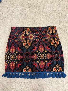Zara Black Mini Skirt with Red, Gold & Blue Accent Tassels